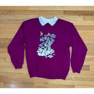 Vintage Morning Sun Hanes XL Purple Cat Sweatshirt Made in USA Kitten Graphic